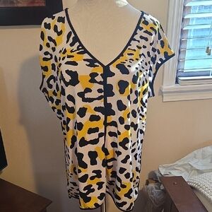 Worthington Yellow and Black Animal Print Blouse